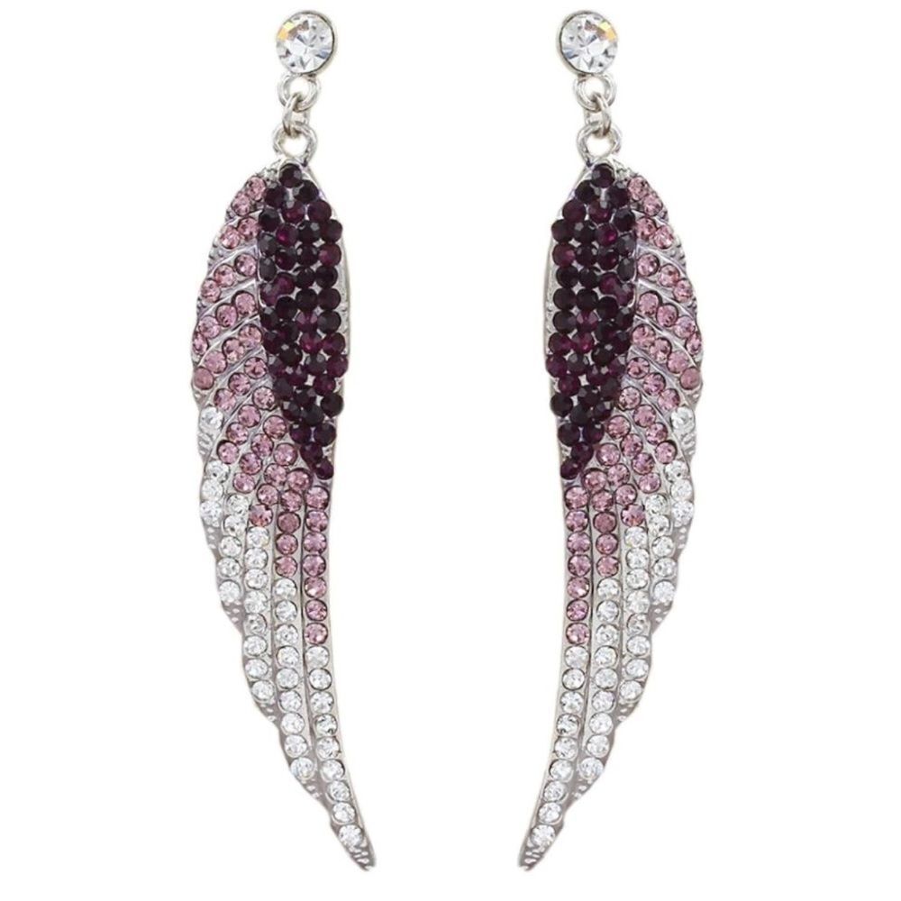 Silver with Amethyst and Pink Sapphire Austrian Crystal Angel Wing Post Earrings